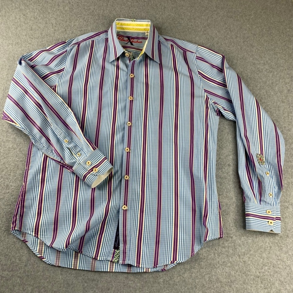 Robert Graham Button Down Mens Large Blue Striped Long Sleeve Shirt